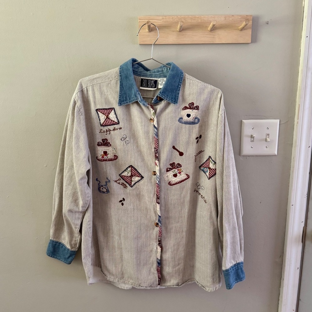 Vntg‎ 90's embroidered coffee button up